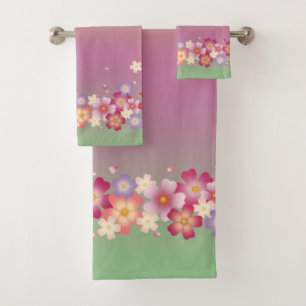 Conjunto De Toalhas Mistura Sakura Blossoms Kimono Estilo Rainbow