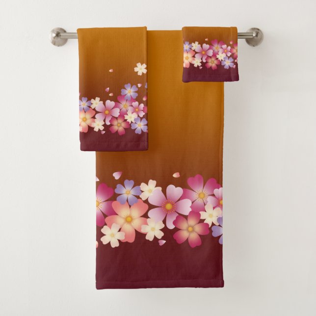 Conjunto De Toalhas Mistura Sakura Blossoms Kimono Style Borgonha e Do (Insitu)