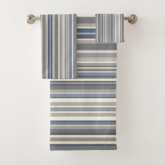 Conjunto De Toalhas Misty Blue Cinza Stripes