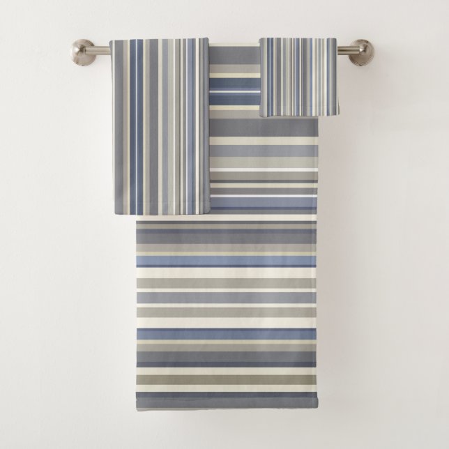 Conjunto De Toalhas Misty Blue Cinza Stripes (Insitu)