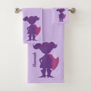Conjunto De Toalhas Miúdos personalizados do super-herói da menina