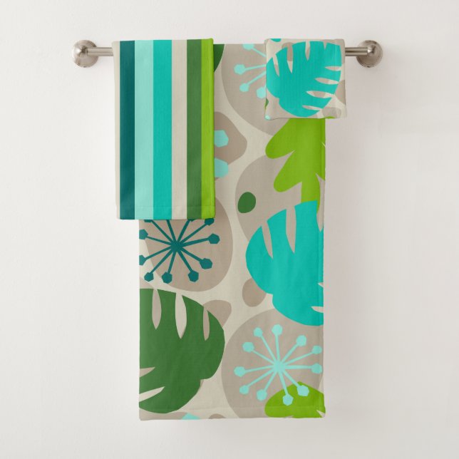 Conjunto De Toalhas Mod Monstera Leaf Abstrato havaiano Tropical - Leg (Insitu)