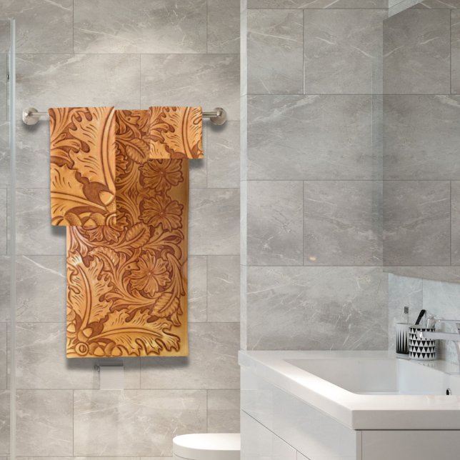 Conjunto De Toalhas Moda russa marrom do cowboy couro ocidental (Rustic brown cowboy fashion western leather bath towel set)