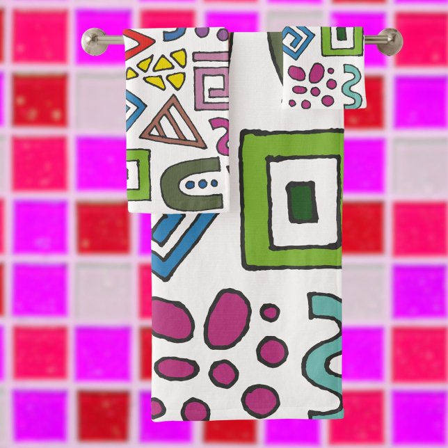 Conjunto De Toalhas Modelos geométricos desenhos abstratos (Bright Abstract Towel set)