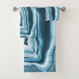 Conjunto De Toalhas Modern Abstract Blue Agate Geode Gemstone
