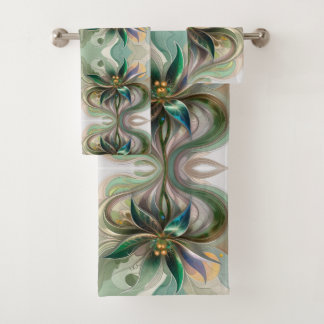 Conjunto De Toalhas Modern Abstract Fractal Colorful Fantasy floral 