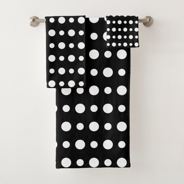 Conjunto De Toalhas Modern Abstract White Polka Dots on Black (Insitu)