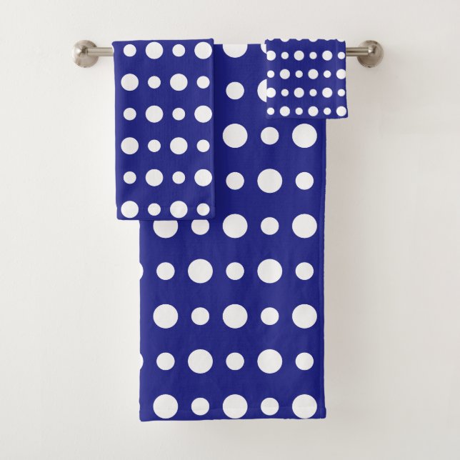 Conjunto De Toalhas Modern Abstract White Polka Dots on Blue (Insitu)