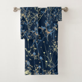 Conjunto De Toalhas Modern Abstract Wildflowers on Dark Navy Blue