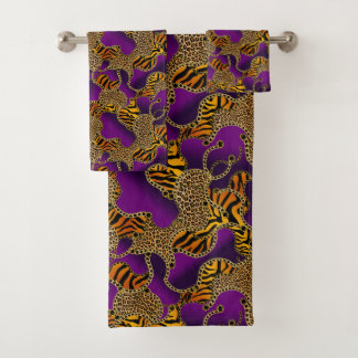 Conjunto De Toalhas Modern Baroque Glam Animal Print On Purple 