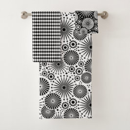 Conjunto De Toalhas Modern Black and White Flowers Starburst Harlequin