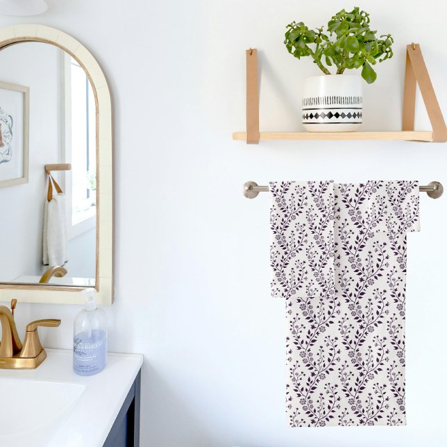 Conjunto De Toalhas Modern Boho Floral Pattern Plum White (Criador carregado)