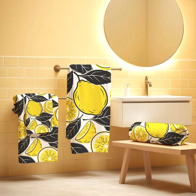 Conjunto De Toalhas Modern Bold Lemon & Black Leaves  Seamless Pattern (Criador carregado)