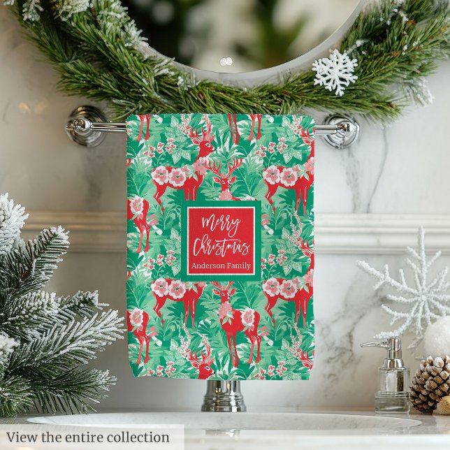 Conjunto De Toalhas Modern green and magenta Christmas preppy towel (Modern green and magenta Christmas preppy towel)