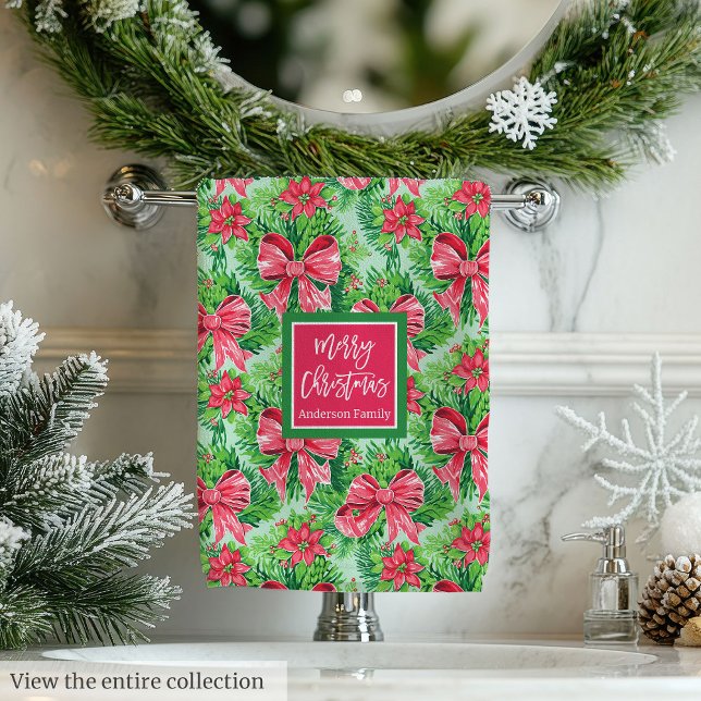 Conjunto De Toalhas Modern magenta and red Christmas preppy bath towel (Modern magenta and red Christmas preppy bath towel)