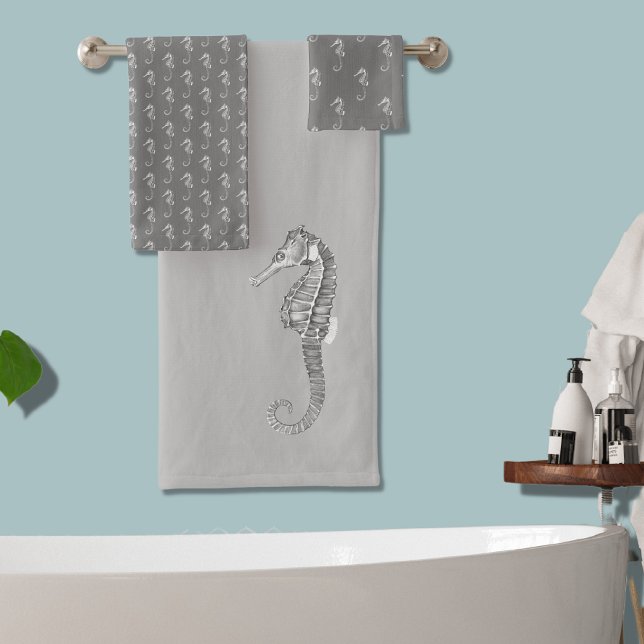 Conjunto De Toalhas Modern Nautical Seahorse Bathroom Marine Gray (Criador carregado)