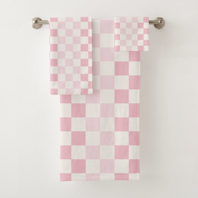 Conjunto De Toalhas Modern Pastel Pink Checkerboard Check Pattern  (Insitu)