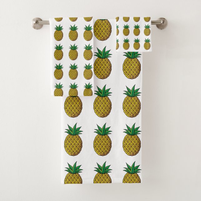 Conjunto De Toalhas Modern Pineapple Fruits on White (Insitu)
