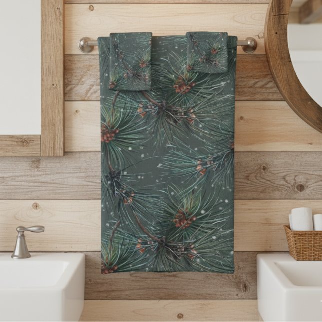 Conjunto De Toalhas Modern Rustic Winter Pine Pattern (Criador carregado)