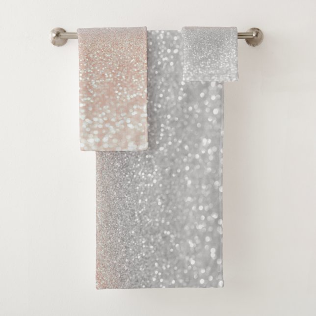 Conjunto De Toalhas Modern Silver Glitter Bokeh Ombre (Insitu)