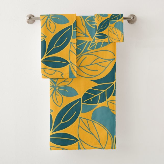 Conjunto De Toalhas Modern Teal and Gold Botanical Leaf (Insitu)