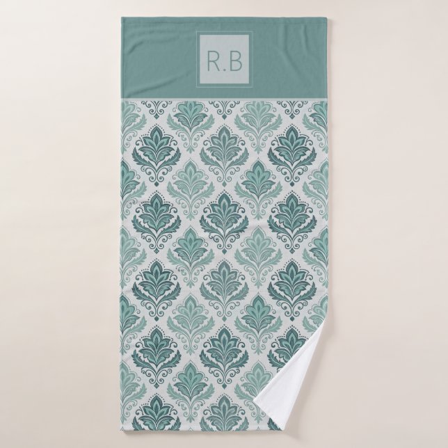 Conjunto De Toalhas Modern Teal Nordic Damask (Toalha de Banho)