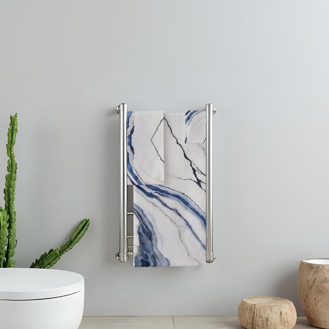Conjunto De Toalhas Modern White and Blue Minimalist Marble (Criador carregado)