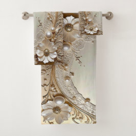 Conjunto De Toalhas Modern White Flowers Pearls Towel Set