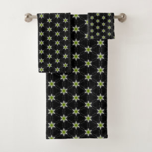 Conjunto De Toalhas Modernas estrelas verdes sobre padrão preto