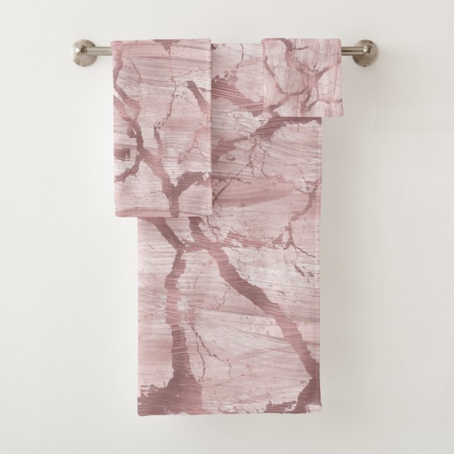 Conjunto De Toalhas Moderno Abstrato Chic Glam Mármore Rosa Pink (Insitu)