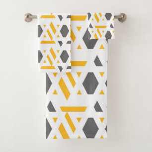 Conjunto De Toalhas Moderno, abstrato, cinza, amarelo-mostarda, branco