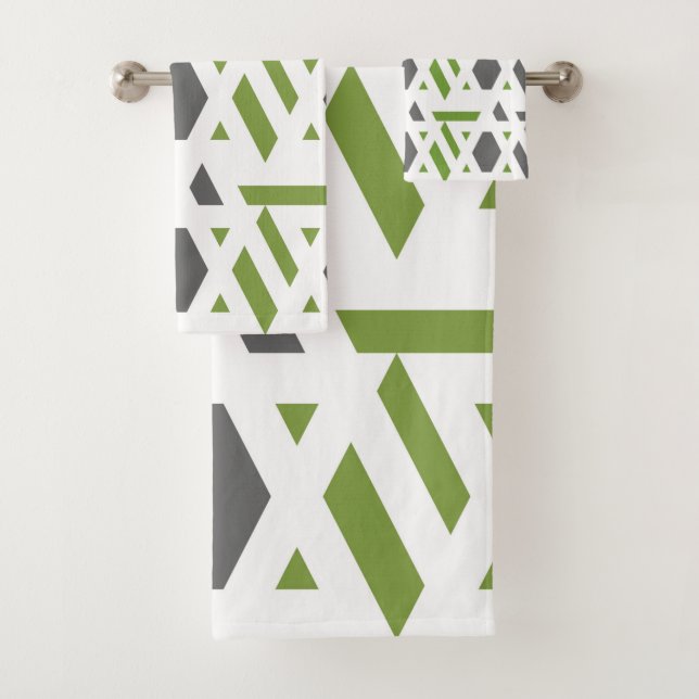 Conjunto De Toalhas Moderno, abstrato, cinza, verde-oliva, branco (Insitu)