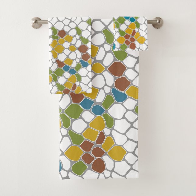 Conjunto De Toalhas Moderno, amarelo mostarda, verde, branco (Insitu)