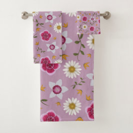 Conjunto De Toalhas Moderno Cor-de-Rosa Floral Dianthus & Daisy Desenh