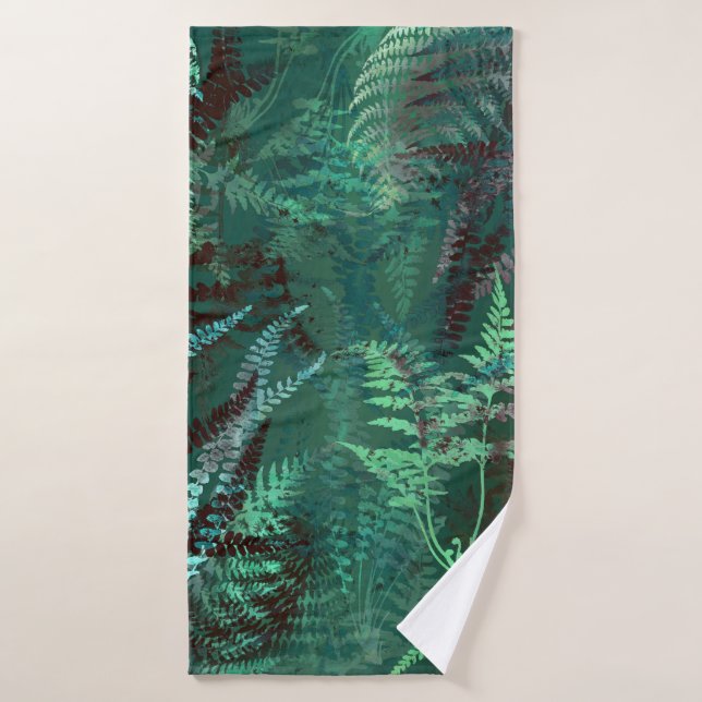 Conjunto De Toalhas Moderno Elegante Dark Emerald Green Ferns (Toalha de Banho)