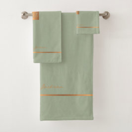 Conjunto De Toalhas Moderno elegante verde chic monograma listras