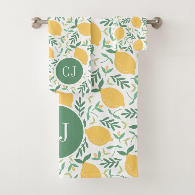 Conjunto De Toalhas Moderno Limão Citrus Amarelo Verde Deixa Monograma (Insitu)