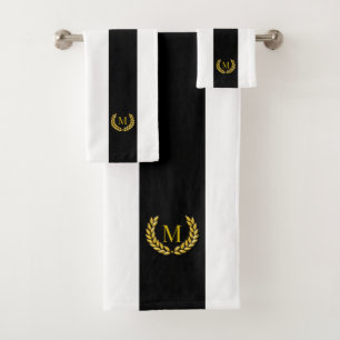 Conjunto De Toalhas Moderno Louro Dourado & Monograma em Preto & Branc