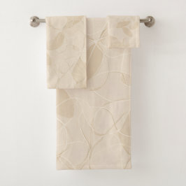 Conjunto De Toalhas Moderno Minimalista Padrão Abstrato de Fluxo Bege 