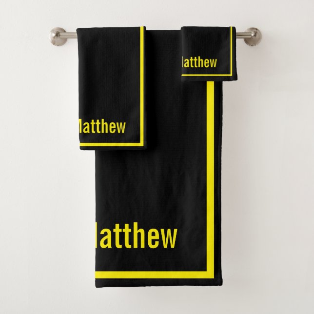 Conjunto De Toalhas Moderno Nome em Script Monograma Preto e Amarelo E (Insitu)