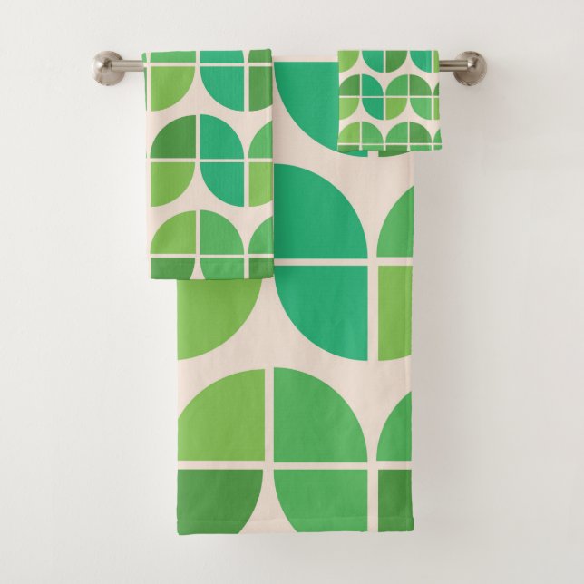 Conjunto De Toalhas Moderno padrão de meados do século com verde geomé (Insitu)