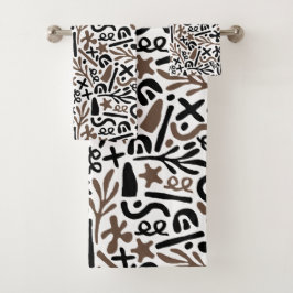 Conjunto De Toalhas Moderno preto branco cinza abstrato