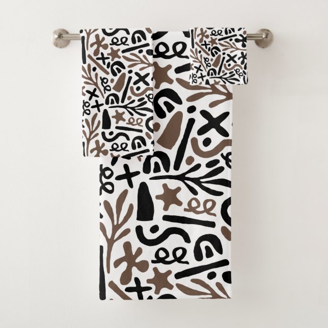 Conjunto De Toalhas Moderno preto branco cinza abstrato (Insitu)