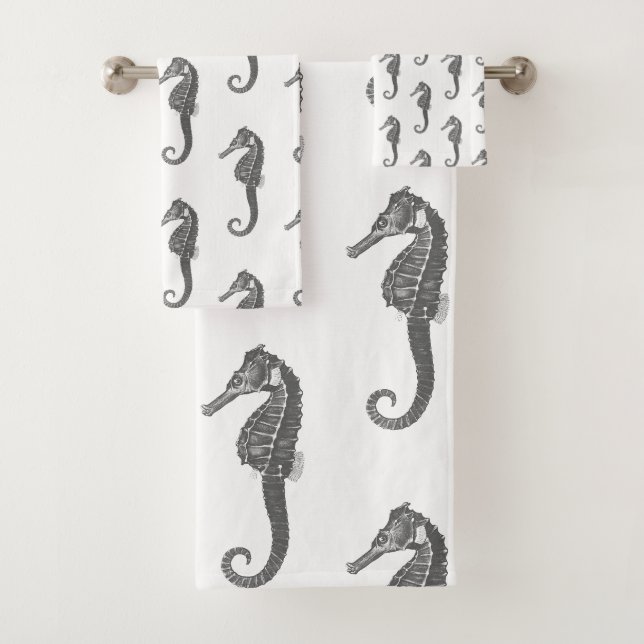 Conjunto De Toalhas Moderno Vintage Cavalo Branco Negro (Insitu)