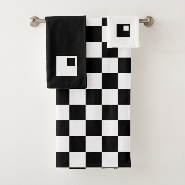 Conjunto De Toalhas Moderno Xadrez Preto e Branco Abstrato (Insitu)