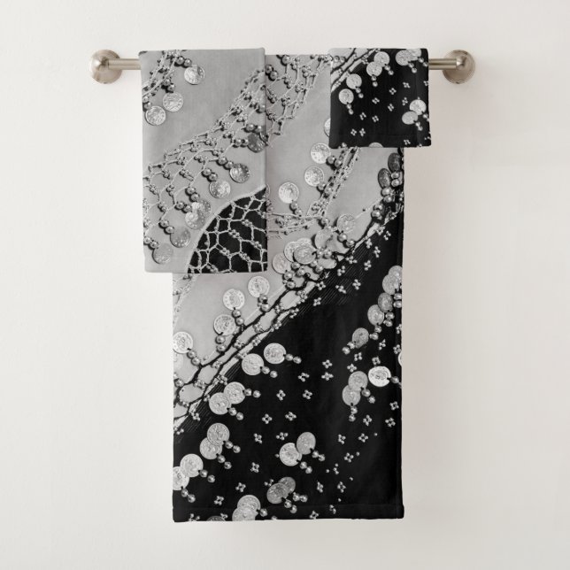 Conjunto De Toalhas Moedas Negras Clássicas e Ciganas Prateadas (Insitu)