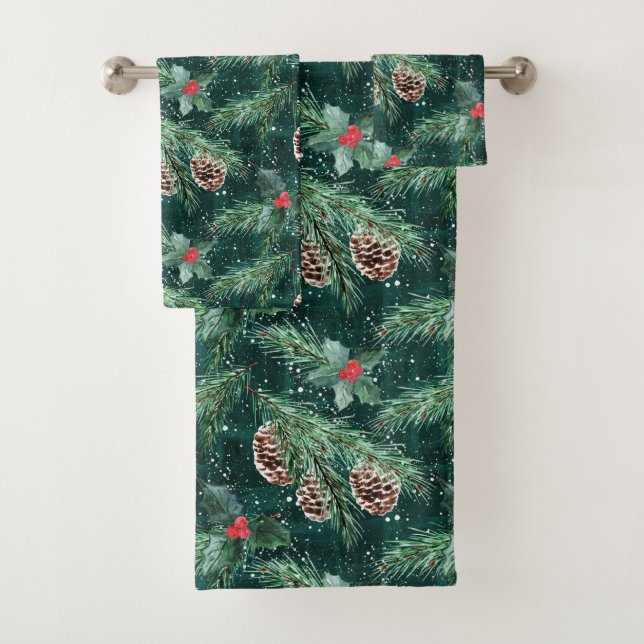 Conjunto De Toalhas Molho de Natal em aquarela com cones (Insitu)