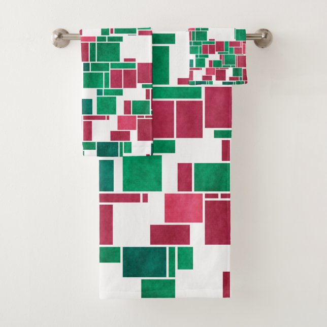 Conjunto De Toalhas Mondrian de Natal Vermelho e Verde Moderno (Insitu)