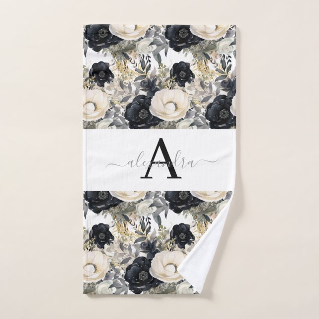 Conjunto De Toalhas Monogram Black and White Modern Towel Set (Toalha de mão)