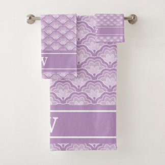 Conjunto De Toalhas Monogram Initial Abstract Purple Floral Pattern